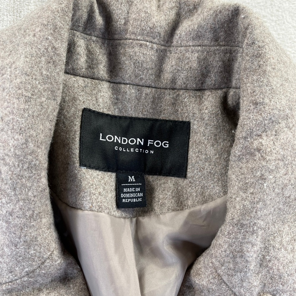 London Fog Pea Coat Women M Tan Wool Blend Double Breasted Timeless Fall Neutral - Picture 4 of 11